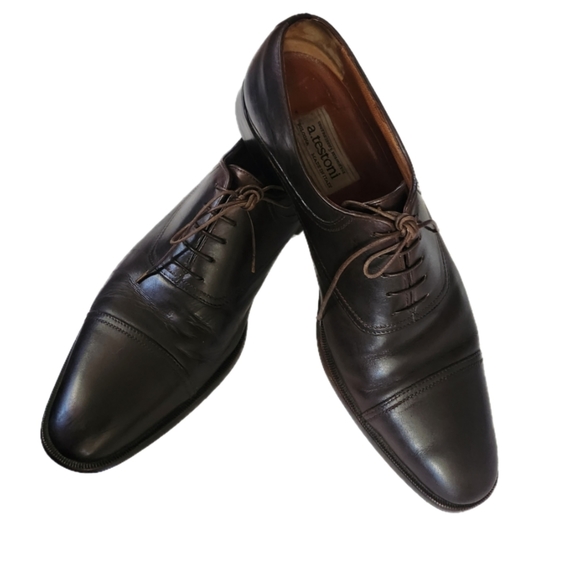 a.testoni MENS BROWN LEATHER CLASSIC DRESS OXFORDS SIZE 9.5 main image 6